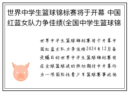 世界中学生篮球锦标赛将于开幕 中国红蓝女队力争佳绩(全国中学生篮球锦标赛2021)